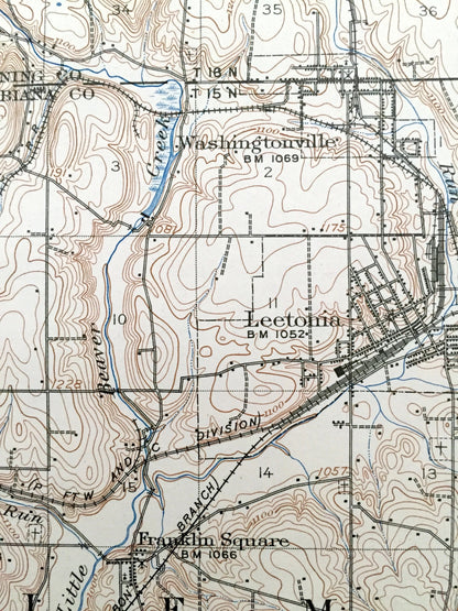 Antique Lisbon, Ohio 1909 US Geological Survey Topographic Map - Mahoning, Columbiana County, Smith, Berlin, Goshen, Green, Butler, Salem OH
