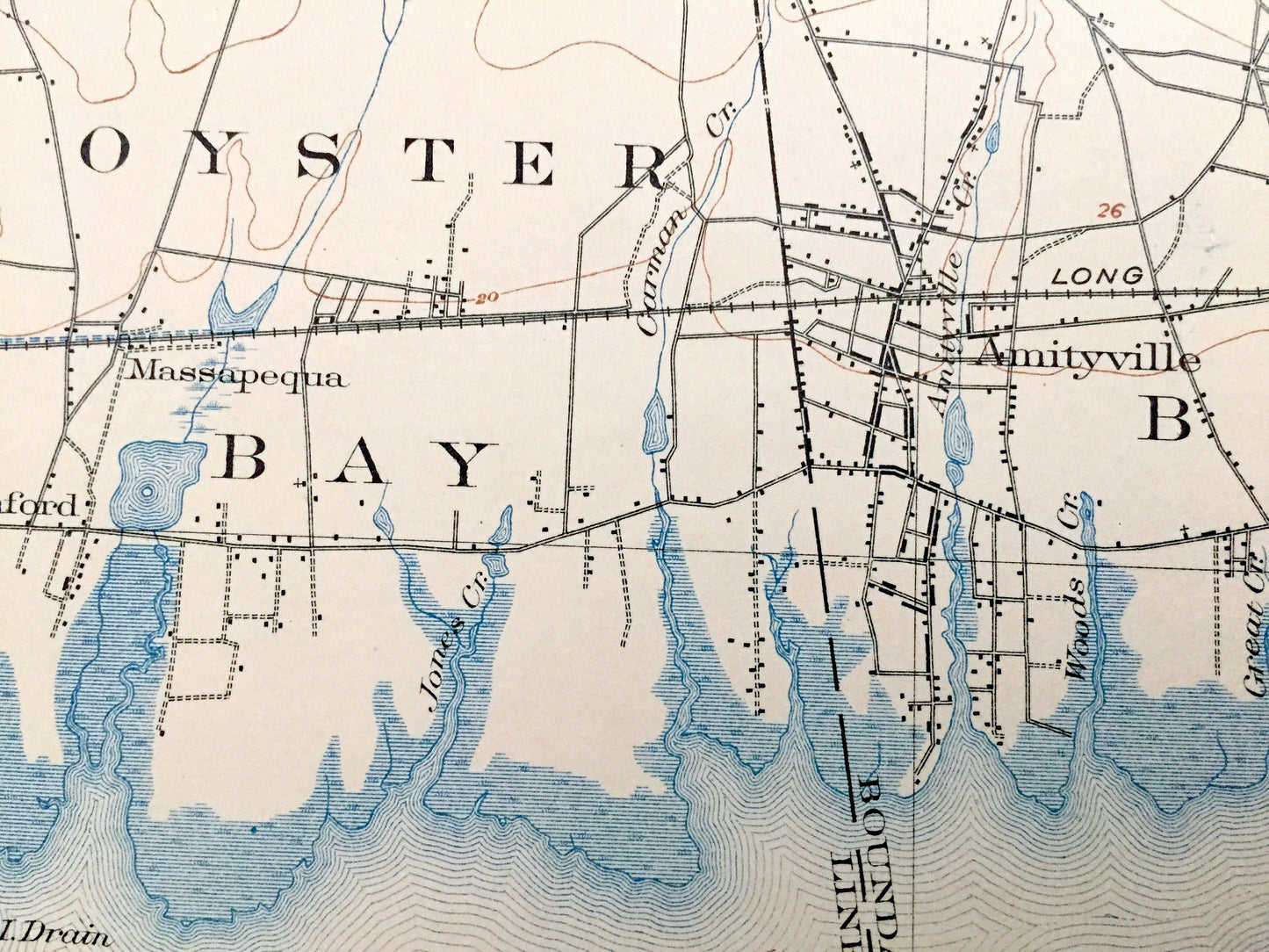 Antique Babylon, New York 1903 US Geological Survey Topographic Map – Long Island, Oyster Bay, Bay Shore Nassau Suffolk Jones Fire Island NY