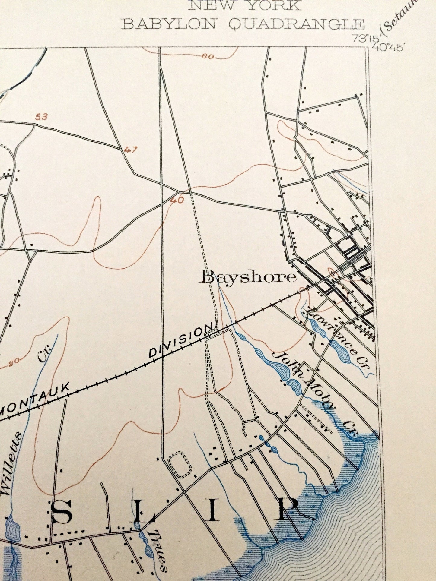 Antique Babylon, New York 1903 US Geological Survey Topographic Map – Long Island, Oyster Bay, Bay Shore Nassau Suffolk Jones Fire Island NY