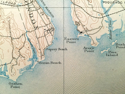 Antique New London, Connecticut 1893 US Geological Survey Topographic Map – Groton, Waterford, Coast Guard, Southold, Fisher Island, Lyme CT