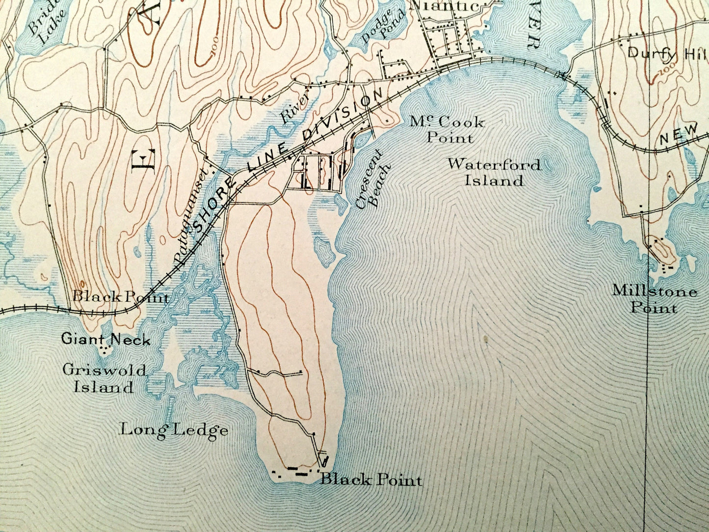 Antique New London, Connecticut 1893 US Geological Survey Topographic Map – Groton, Waterford, Coast Guard, Southold, Fisher Island, Lyme CT