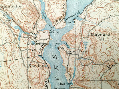 Antique New London, Connecticut 1893 US Geological Survey Topographic Map – Groton, Waterford, Coast Guard, Southold, Fisher Island, Lyme CT