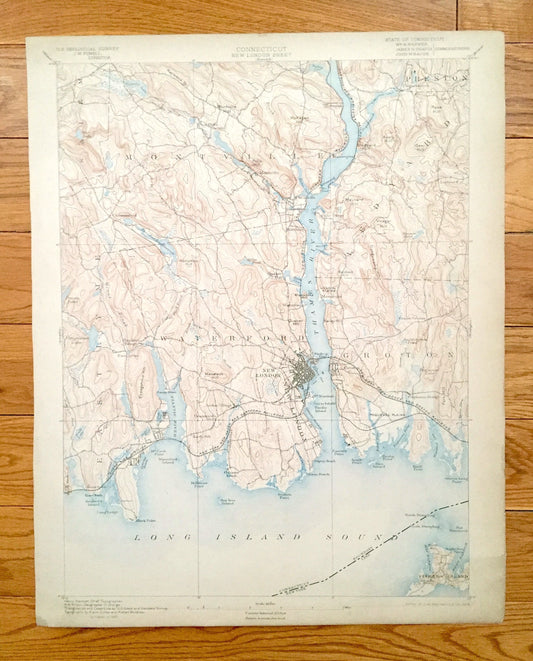 Antique New London, Connecticut 1893 US Geological Survey Topographic Map – Groton, Waterford, Coast Guard, Southold, Fisher Island, Lyme CT