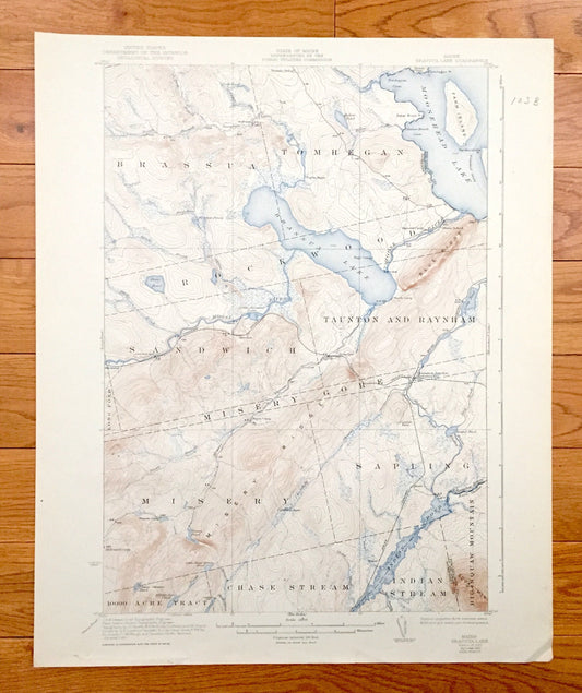 Antique Brassua Lake, Maine 1923 US Geological Survey Topographic Map – Moosehead Lake, Indian Pond, Tomhegan, Rockwood, Misery, Sapling, ME