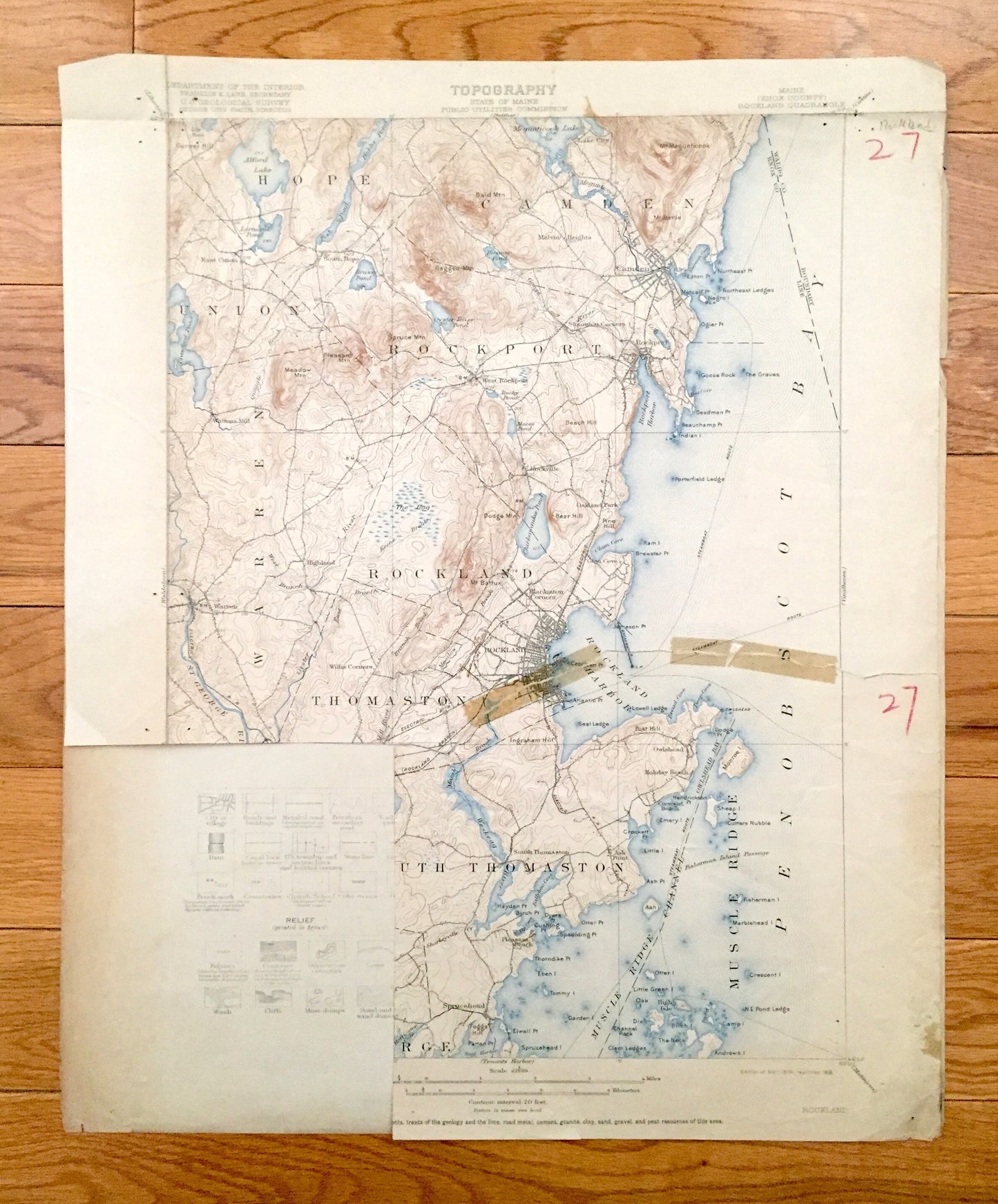 Antique Rockland, Maine 1906 US Geological Survey Topographic Map – Rockport, Camden, Thomaston, Owls Head, Muscle Ridge, St George, Knox ME