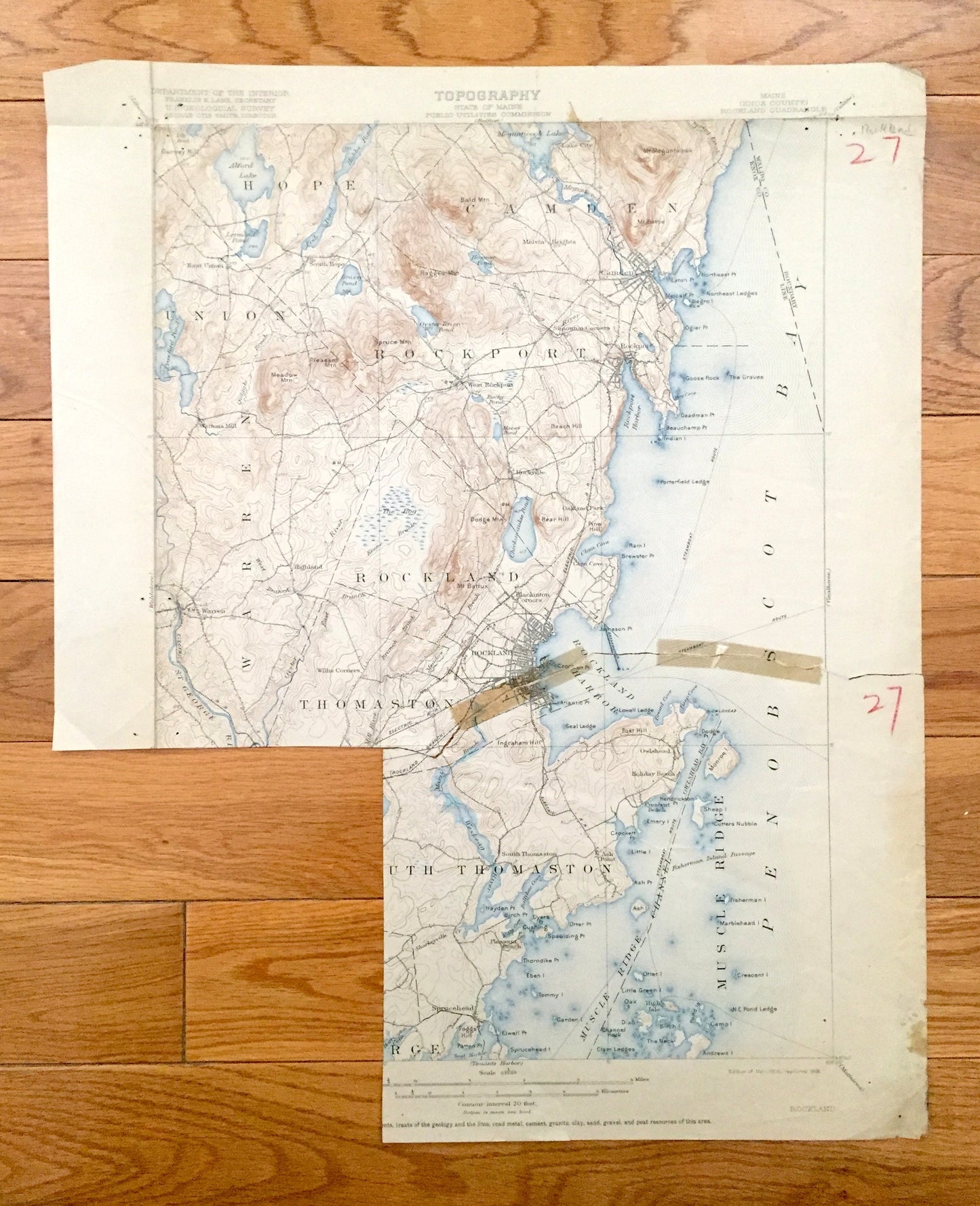 Antique Rockland, Maine 1906 US Geological Survey Topographic Map – Rockport, Camden, Thomaston, Owls Head, Muscle Ridge, St George, Knox ME