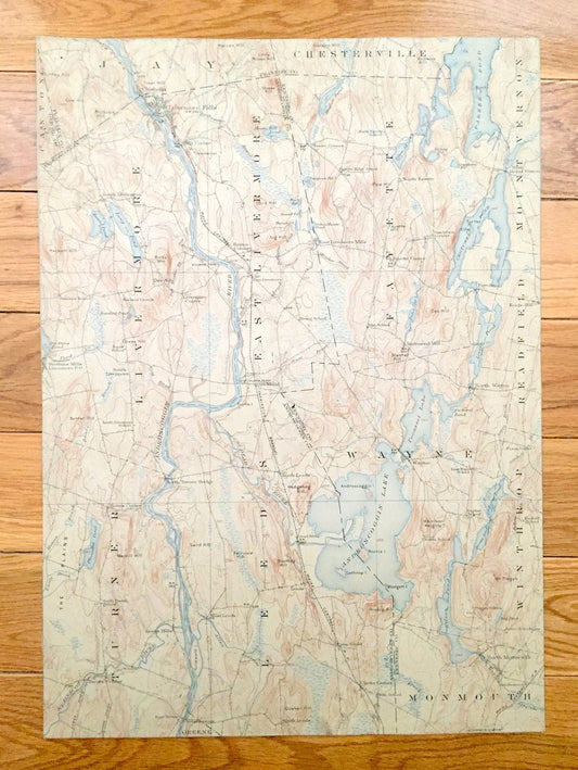 Antique Livermore Falls, Maine 1912 US Geological Survey Topographic Map – Androscoggin River & Lake, Wayne, Leeds, Fayette, Mount Vernon