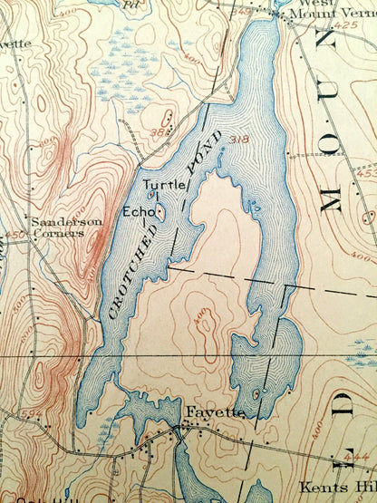 Antique Livermore Falls, Maine 1912 US Geological Survey Topographic Map – Androscoggin River & Lake, Wayne, Leeds, Fayette, Mount Vernon
