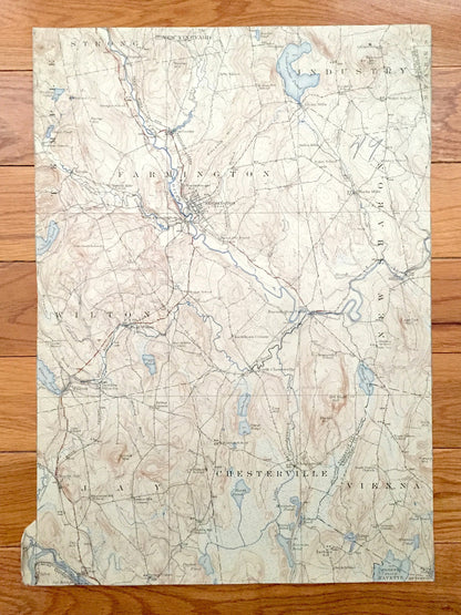 Antique Farmington, Maine 1924 US Geological Survey Topographic Map – Temple, Strong, New Vineyard, Industry, Wilton, New Sharon, Jay