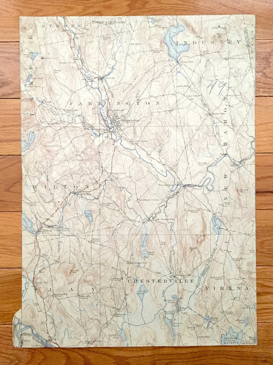 Antique Farmington, Maine 1924 US Geological Survey Topographic Map – Temple, Strong, New Vineyard, Industry, Wilton, New Sharon, Jay