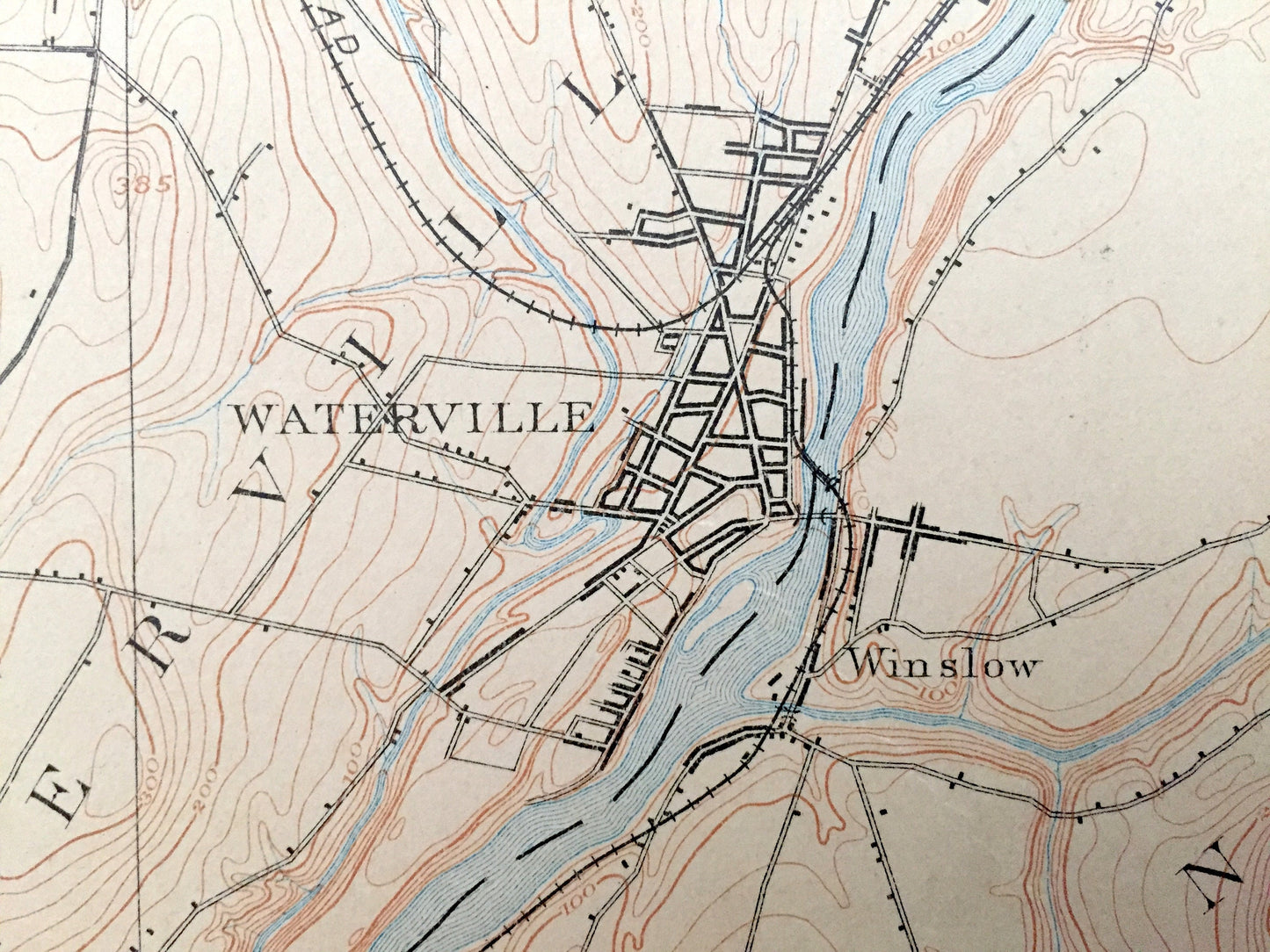 Antique Waterville, Maine 1892 US Geological Survey Topographic Map – Skowhegan, Fairfield, Benton, Oakland, Somerset Kennebec Colby College