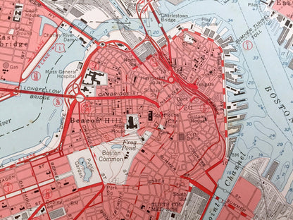 Antique Boston, Massachusetts 1956 US Geological Survey Topographic Map – Quincy, Cambridge, Somerville, Jamaica Plain, Dorchester Milton MA