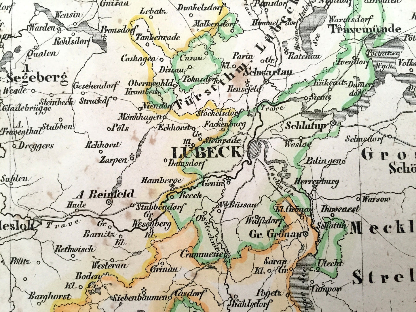 Antique 1855 Holstein, Lauenburg, Hamburg, Lübeck Map from Sohr Berghaus Atlas by Carl Flemming – Germany, Altona, Stade, Kiel, Bad Oldesloe