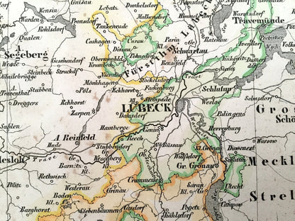 Antique 1855 Holstein, Lauenburg, Hamburg, Lübeck Map from Sohr Berghaus Atlas by Carl Flemming – Germany, Altona, Stade, Kiel, Bad Oldesloe