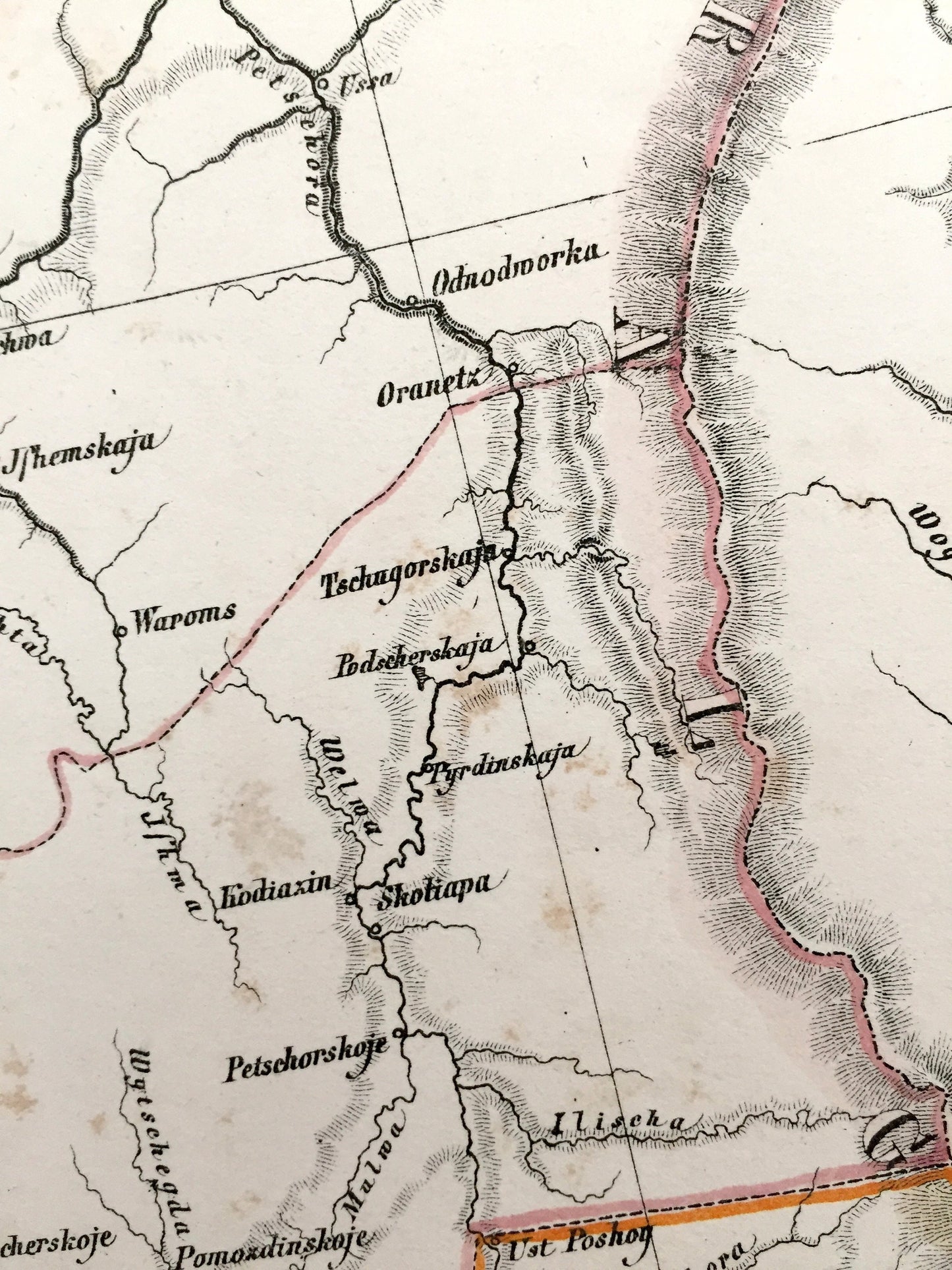 Antique 1855 Arctic Russia Map from Sohr Berghaus Atlas by Carl Flemming – Nizhny Novgorod, Perm, Kazan, Yekaterinburg, Arsk, Ural Mountains