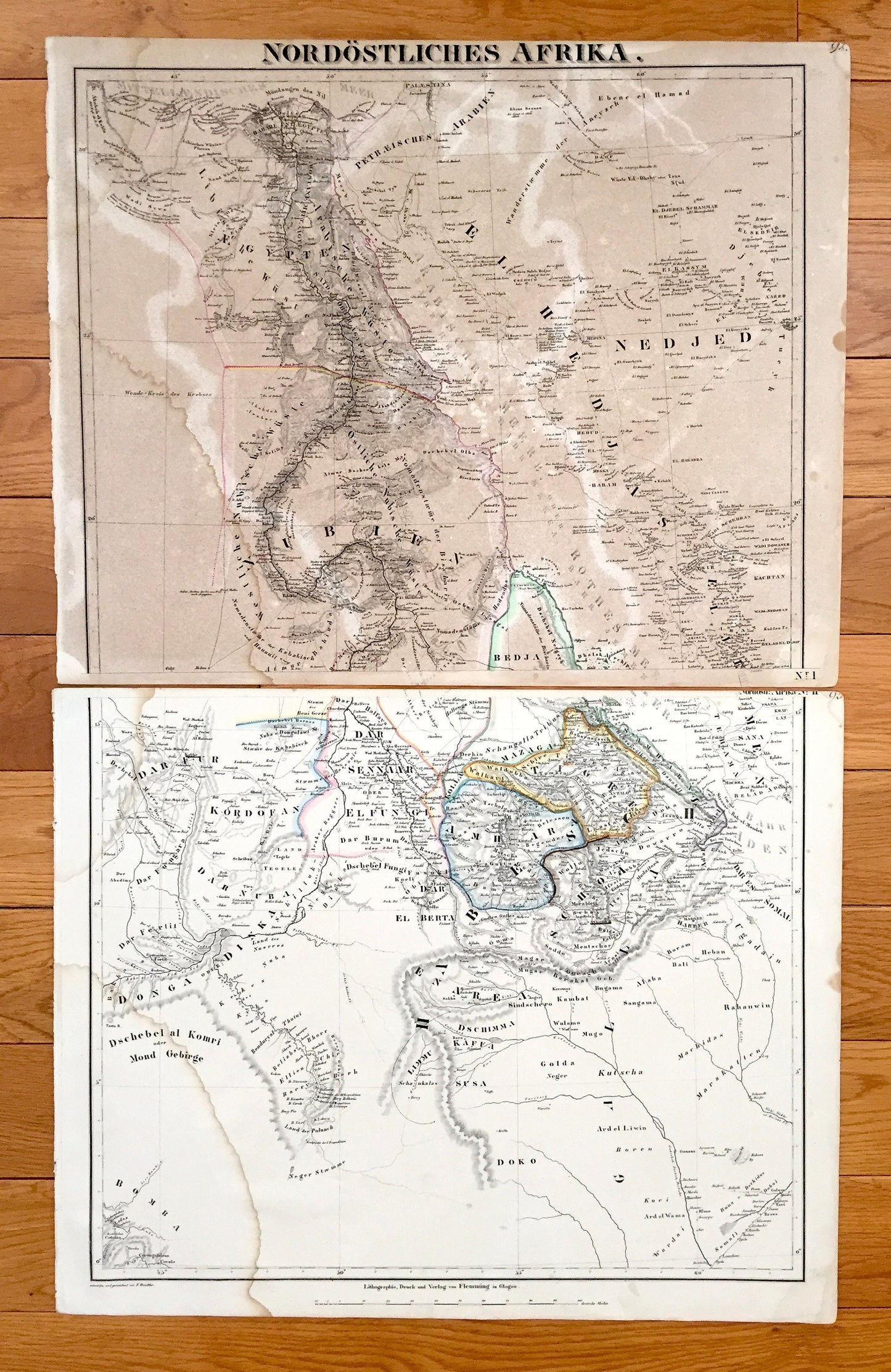 Antique 1855 Northeast Africa Map from Sohr Berghaus Atlas by Carl Flemming – Nordöstliches Afrika, Egypt, Saudi Arabia, Cairo, Mecca, Aden