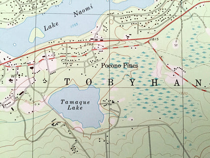 Antique Pocono Pines, Pennsylvania 1997 US Geological Survey Topographic Map – Monroe County, Tobyhanna, Bear Mountain, Lake Naomi, PA