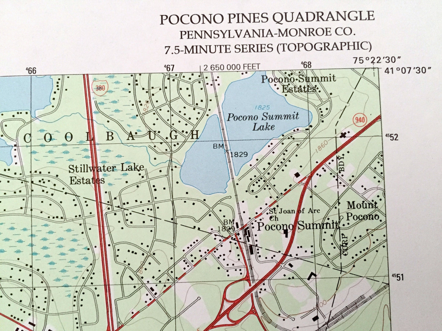 Antique Pocono Pines, Pennsylvania 1997 US Geological Survey Topographic Map – Monroe County, Tobyhanna, Bear Mountain, Lake Naomi, PA