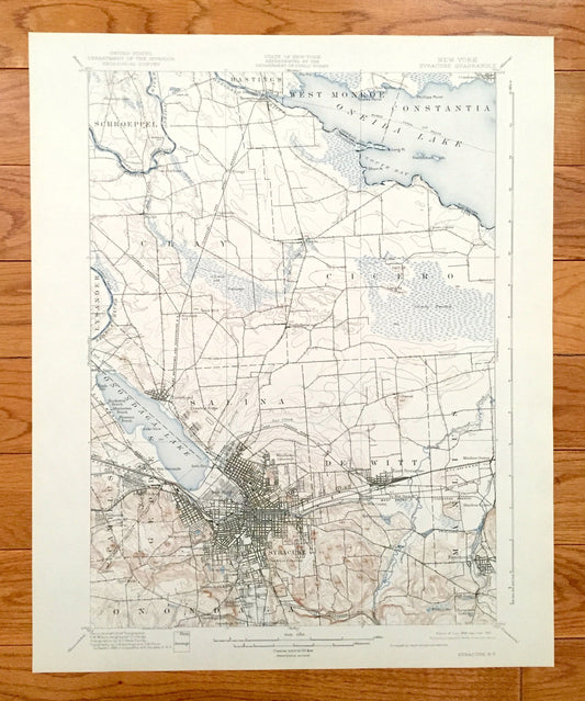Antique Syracuse, New York 1898 US Geological Survey Topographic Map – Salina, Onondaga, Cicero, Clay, Fayetteville Liverpool Oneida Lake NY