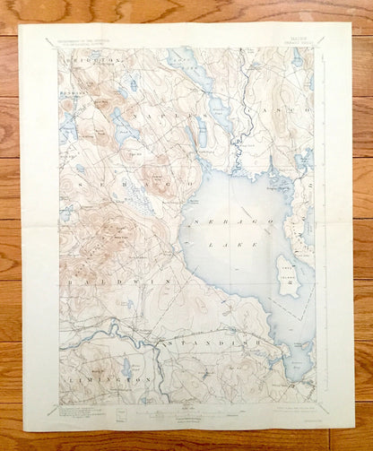 Antique Sebago Lake, Maine 1896 US Geological Survey Topographic Map – Naples, Casco, Baldwin, Limington, Standish, Raymond, Cumberland, ME