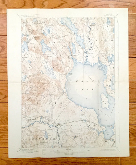 Antique Sebago Lake, Maine 1896 US Geological Survey Topographic Map – Naples, Casco, Baldwin, Limington, Standish, Raymond, Cumberland, ME