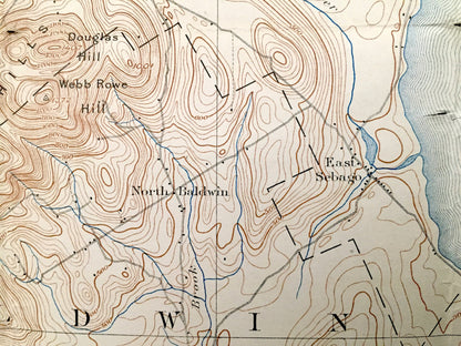 Antique Sebago Lake, Maine 1896 US Geological Survey Topographic Map – Naples, Casco, Baldwin, Limington, Standish, Raymond, Cumberland, ME