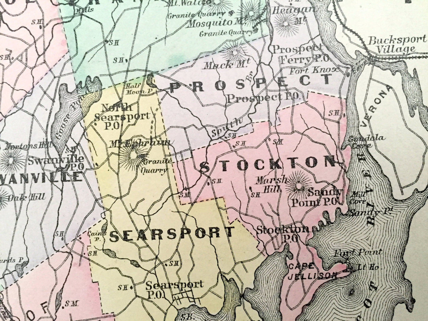 Antique 1888 Waldo County, Maine Map by George N. Colby & Company – Belfast, Searsport, Stockton, Islesboro Northport Fairfield Skowhegan ME