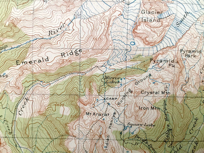 Antique Mt Rainier National Park 1928 US Geological Survey Topographic Map – Pierce County, Cascade Range, Emerald Ridge, Winthrop Mount, WA
