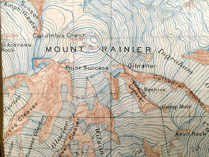 Antique Mt Rainier National Park 1928 US Geological Survey Topographic Map – Pierce County, Cascade Range, Emerald Ridge, Winthrop Mount, WA