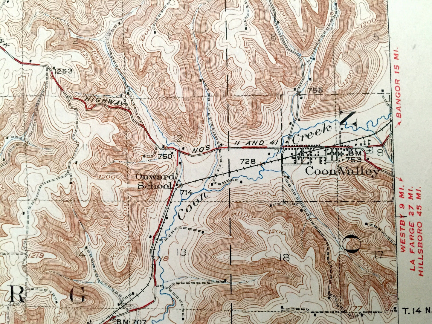 Antique Stoddard, Wisconsin 1926 US Geological Survey Topographic Map – Bergen, Hamburg, Washington, Greenfield, Shelby Harmony Jefferson WI