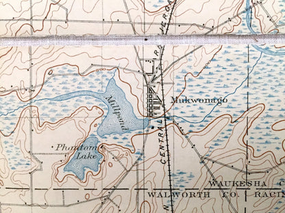Antique Eagle, Wisconsin 1906 US Geological Survey Topographic Map – Ottawa, Genesee, Waukesha, Mukwonago, Vernon, Troy Waterford Hilburn WI