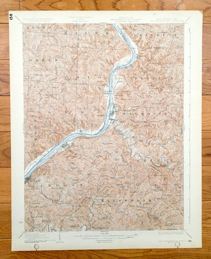 Antique New Martinsville, West Virginia 1926 US Geological Survey Topographic Map – Wetzel County, Magnolia, Brooklyn, Oak, Conaway, Goodwin