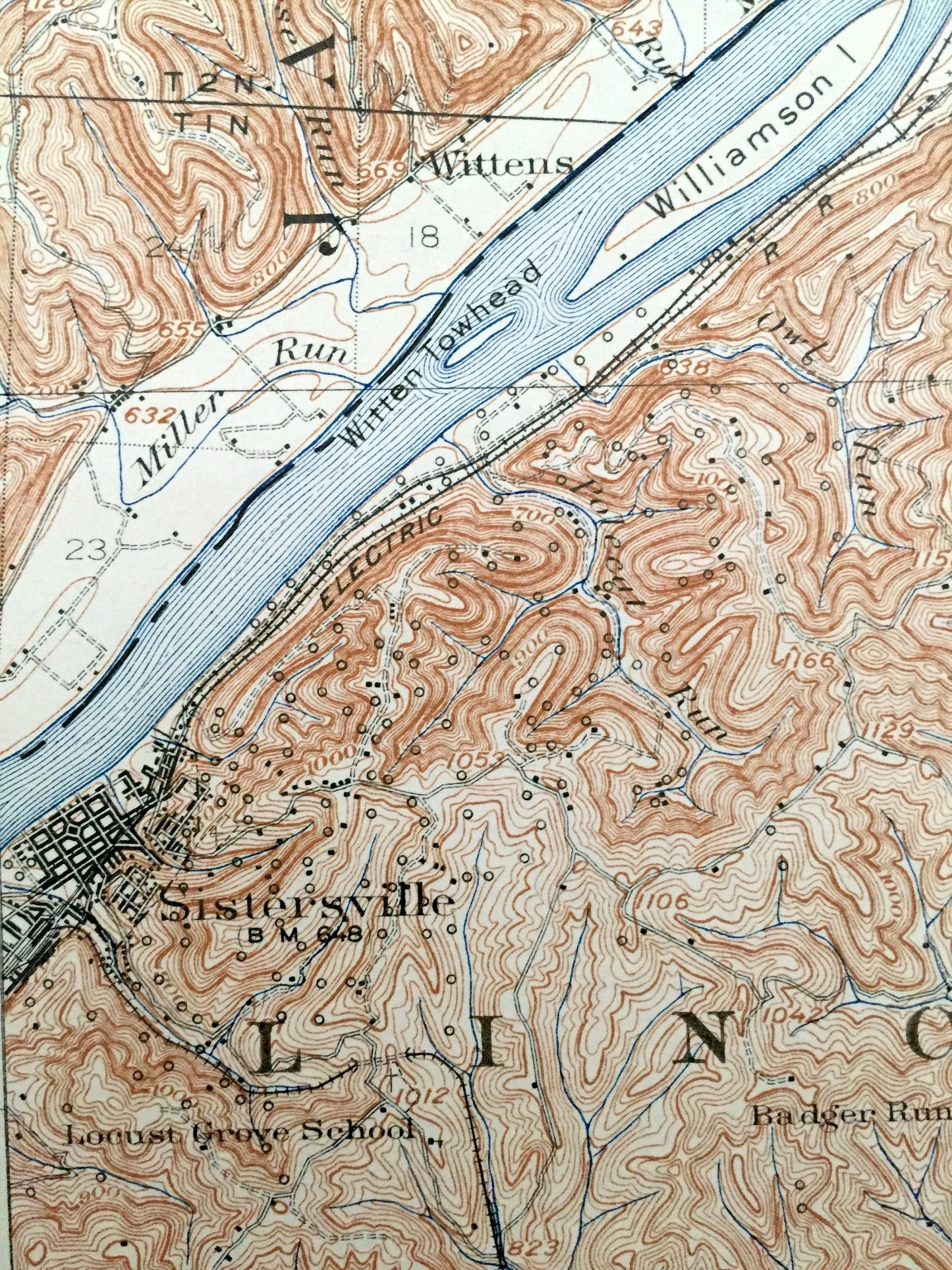 Antique New Martinsville, West Virginia 1926 US Geological Survey Topographic Map – Wetzel County, Magnolia, Brooklyn, Oak, Conaway, Goodwin