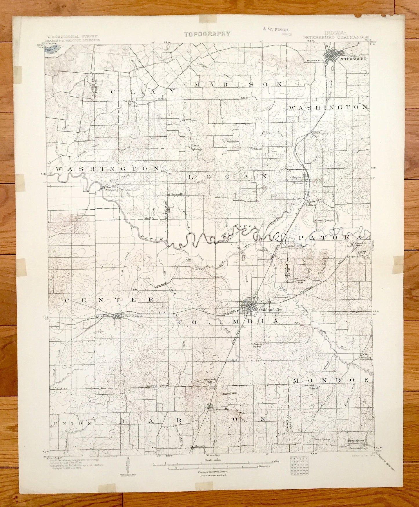 Antique Petersburg, Indiana 1903 US Geological Survey Topographic Map – Pike, Gibson and Knox County, Oakland City, Francisco, Glezen, IN