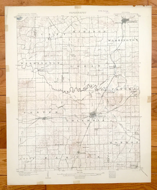 Antique Petersburg, Indiana 1903 US Geological Survey Topographic Map – Pike, Gibson and Knox County, Oakland City, Francisco, Glezen, IN