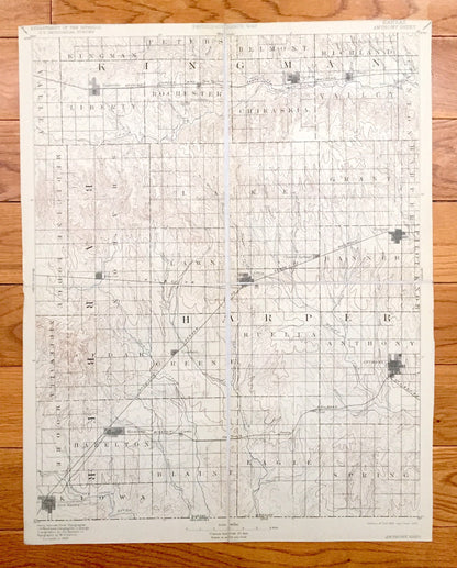 Antique Anthony, Kansas 1891 US Geological Survey Topographic Map – Ruella, Greene, Cedar, Hazelton, Blaine, Eagle, Spring, Sharon Banner KS