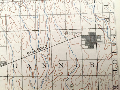 Antique Anthony, Kansas 1891 US Geological Survey Topographic Map – Ruella, Greene, Cedar, Hazelton, Blaine, Eagle, Spring, Sharon Banner KS