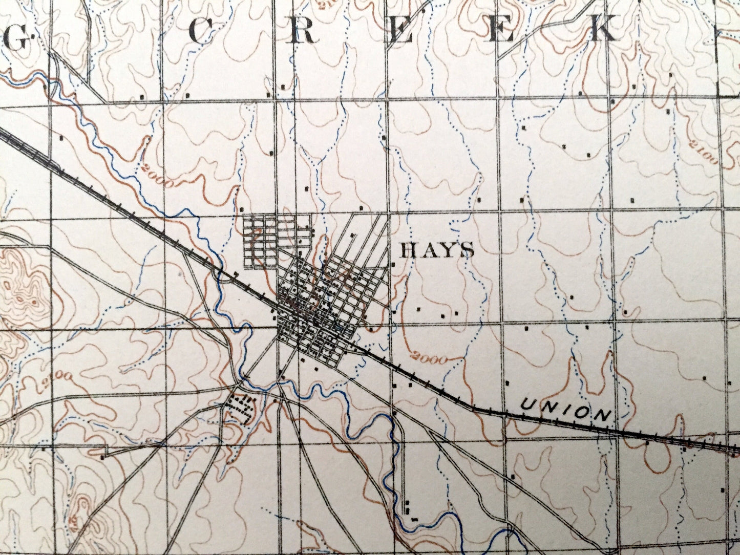 Antique Hays, Kansas 1896 US Geological Survey Topographic Map – Ellis, Big Creek, Catherine, Hartsook, Walker Paradise Victoria Lacrosse KS