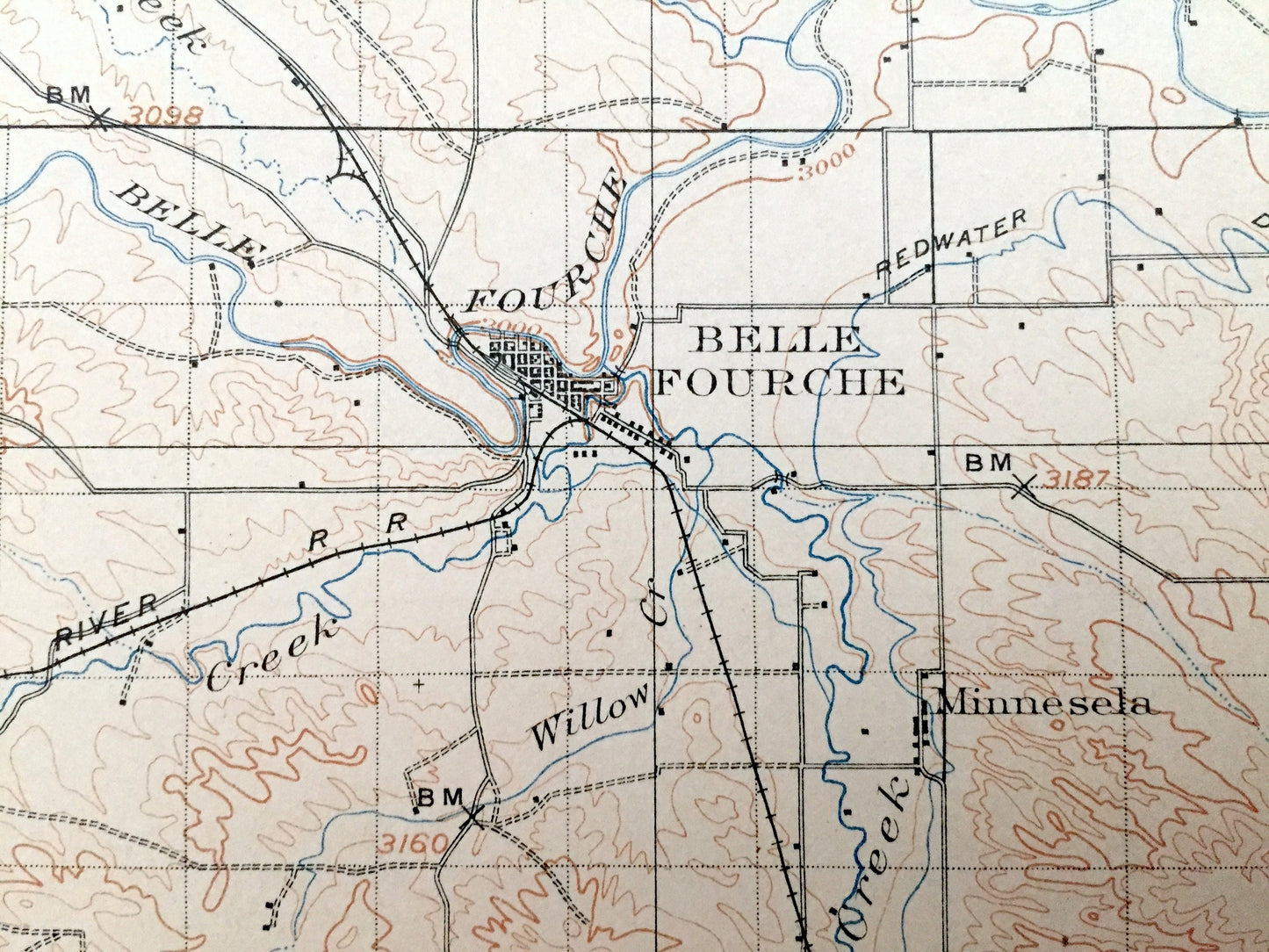 Antique Belle Fourche, South Dakota 1907 US Geological Survey Topographic Map – Minnesela, Saint Onge, Orman, Snoma, Redwater Creek, SD
