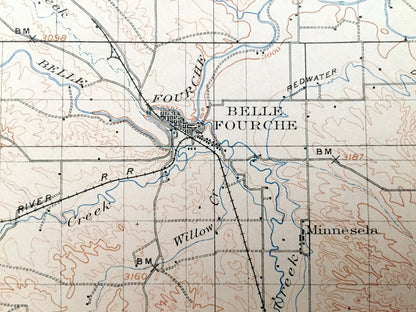 Antique Belle Fourche, South Dakota 1907 US Geological Survey Topographic Map – Minnesela, Saint Onge, Orman, Snoma, Redwater Creek, SD