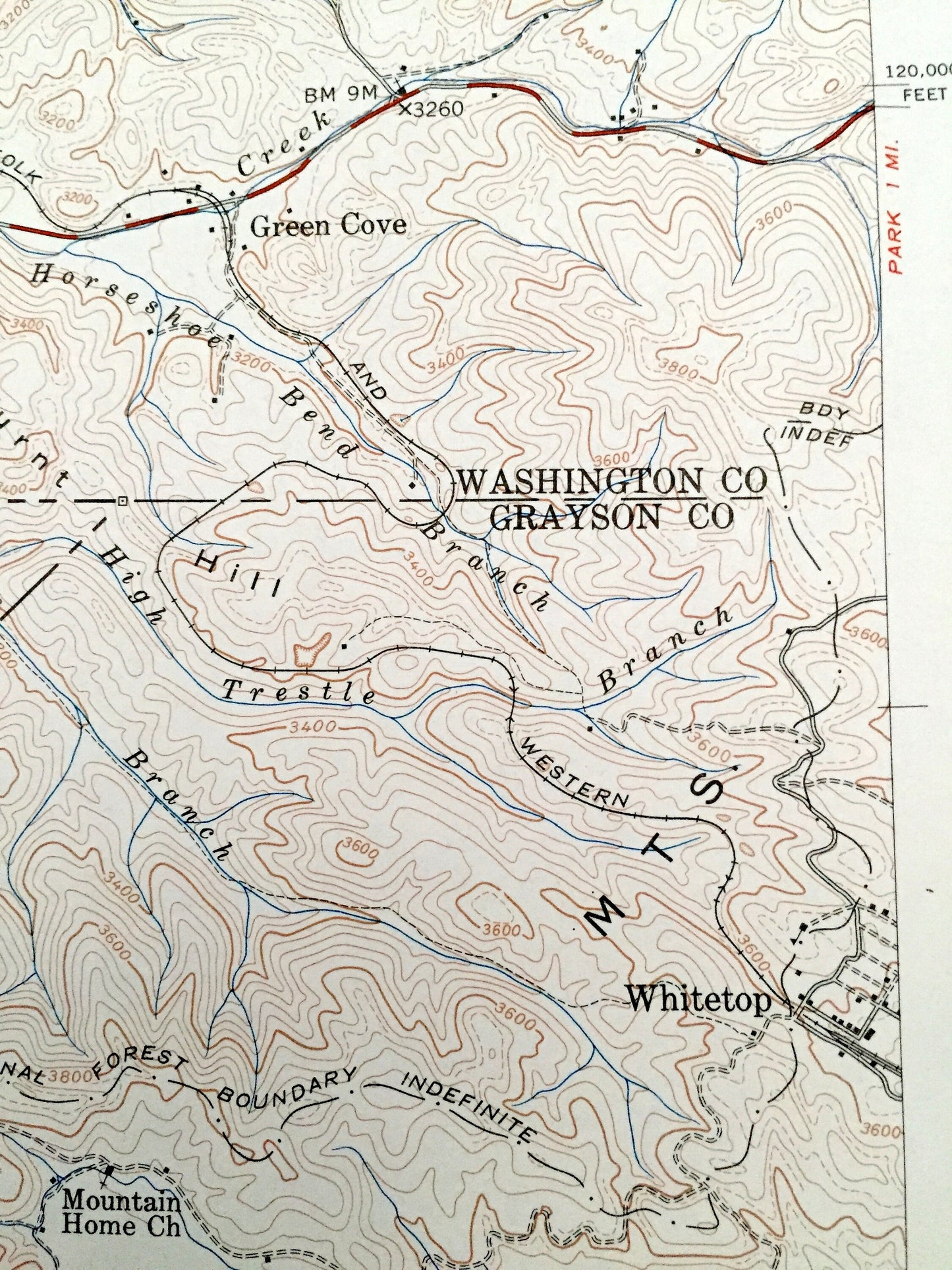 Antique Grayson, Tennessee 1934 US Geological Survey Topographic Map – North Carolina, Virginia, Washington, Johnson, Ashe County, Whitetop