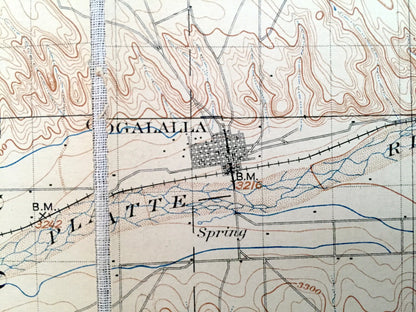 Antique Ogalalla, Nebraska 1900 US Geological Survey Topographic Map – Vail, Brule, Chase, Logan, Whitetail, Lonergan Brooking Blue Creek NE