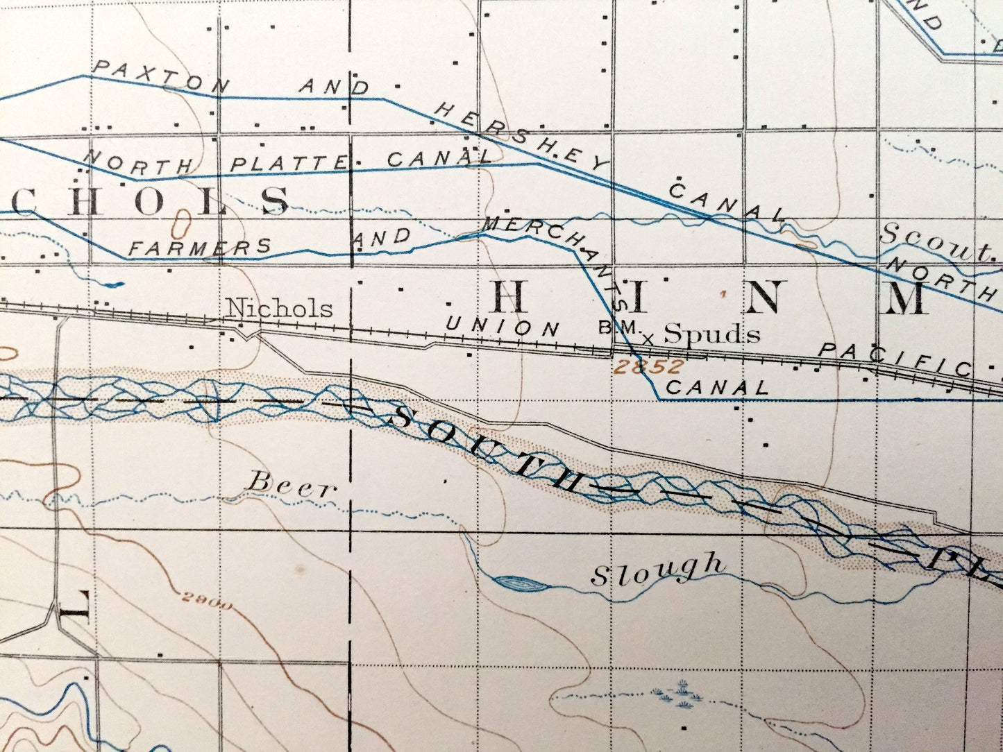 Antique North Platte, Nebraska 1902 US Geological Survey Topographic Map – Nichols, Hinman, Hall, Osgood, Miller Maxwell Cottonwood Plant NE