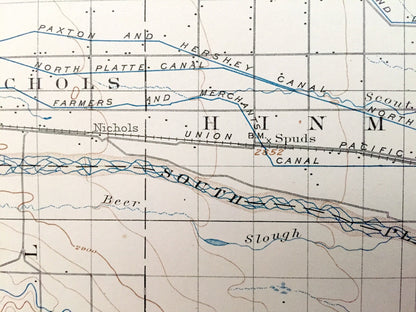 Antique North Platte, Nebraska 1902 US Geological Survey Topographic Map – Nichols, Hinman, Hall, Osgood, Miller Maxwell Cottonwood Plant NE