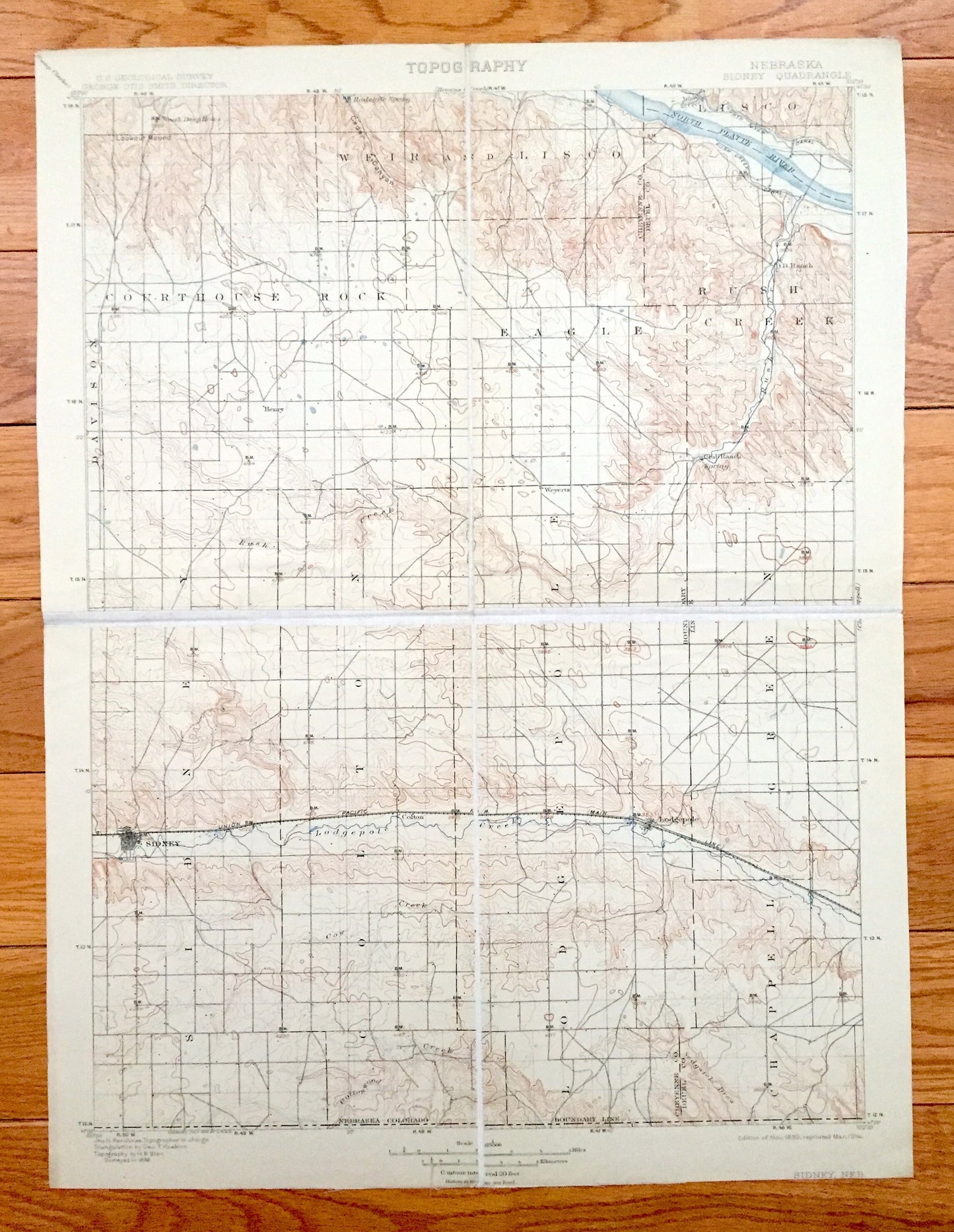 Antique Sidney, Nebraska 1899 US Geological Survey Topographic Map – Colton, Lodgepole, Chappell, Green, Eagle, Rush Creek, Davison Lisco NE