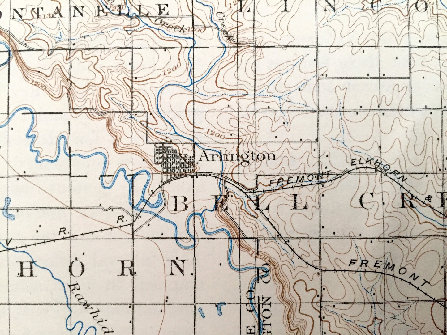 Antique Fremont, Nebraska 1896 US Geological Survey Topographic Map – Platte, Elkhorn, Nickerson, Lincoln, Fontanelle Bell Creek Richland NE