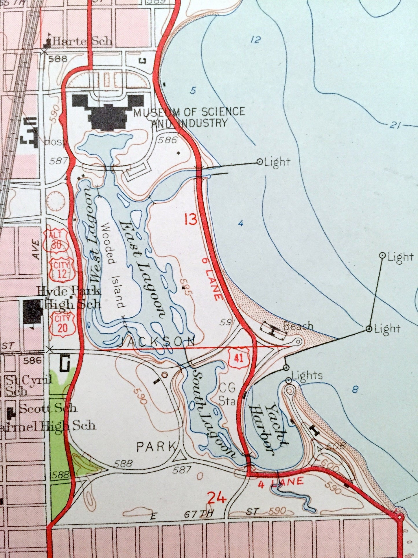 Antique Jackson Park, Illinois 1953 US Geological Survey Topographic Map – Cook County, Chicago, Lake Michigan, Northerly Island, Indiana IL