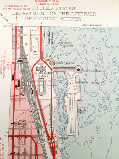 Antique Jackson Park, Illinois 1953 US Geological Survey Topographic Map – Cook County, Chicago, Lake Michigan, Northerly Island, Indiana IL