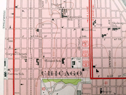 Antique Jackson Park, Illinois 1953 US Geological Survey Topographic Map – Cook County, Chicago, Lake Michigan, Northerly Island, Indiana IL
