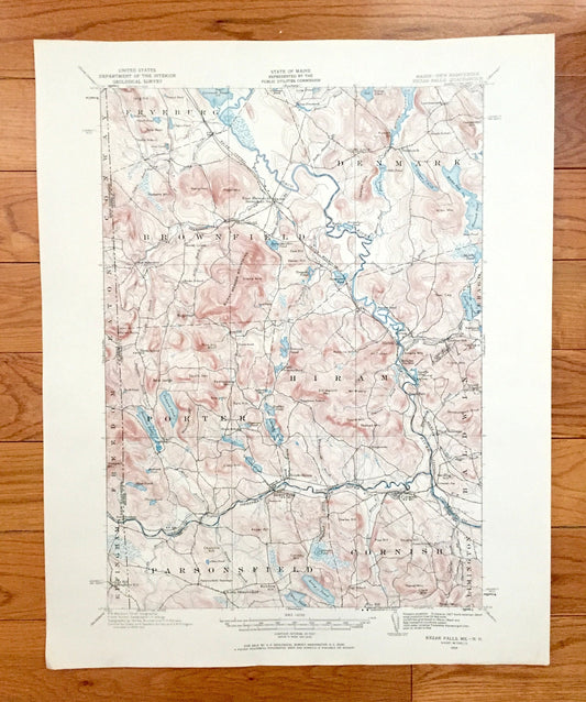 Antique Kezar Falls, Maine 1910 US Geological Survey Topographic Map – Parsonfield, Porter, Hiram, Cornish, Brownfield, Denmark, Baldwin, ME